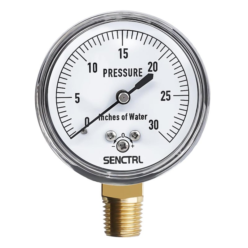 senctrl 0-30 Inches of Water Column Gauge, Low Pressure Capsule Gauge, 2-1/2" Dial Size, 1/4" NPT Lower Mount, Zero Adjustment, for Air Water Gas Pressure Test - Image 1